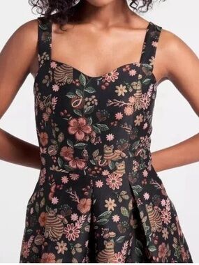 ModCloth NEW Dash of Decadence Fit Flare Dress Womens 10 Cats Flower Cottagecore
